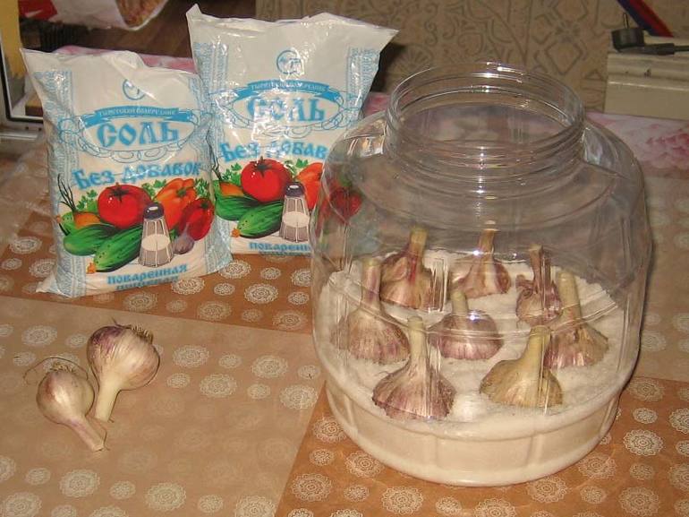 Storing garlic in salt