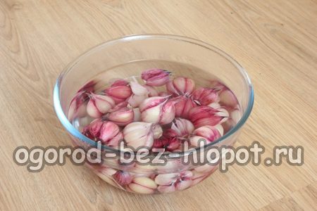 I put the peeled garlic in a deep bowl and pour it with boiling water