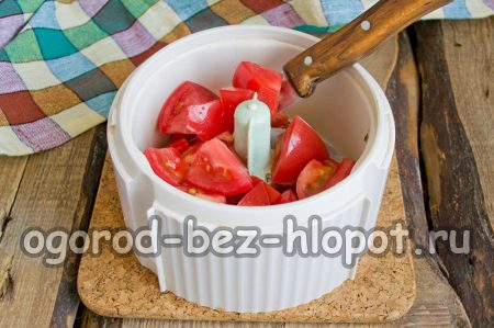 chopped tomatoes in a blender