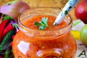adjika with apples, tomatoes, carrots and peppers