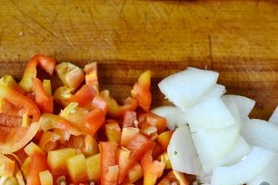 chop pepper and onion