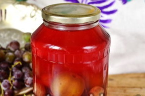 Stewed plums and grapes