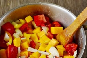 put vegetables in a pan