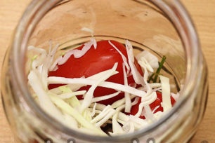 fill the jar with vegetables