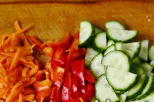 prepare carrots, sweet peppers, cucumbers