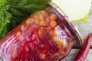 beetroot salad with beans in a jar