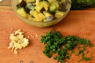 chop garlic and dill