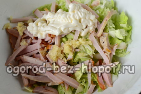 mix, add garlic and mayonnaise