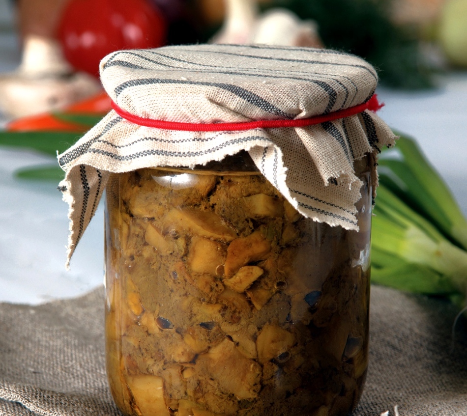 Fried mushrooms in a jar