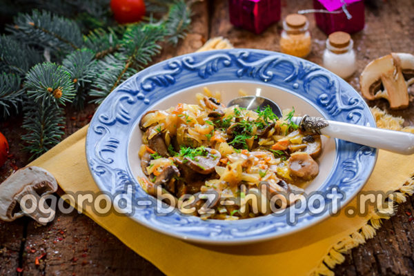 stewed cabbage with mushrooms ready
