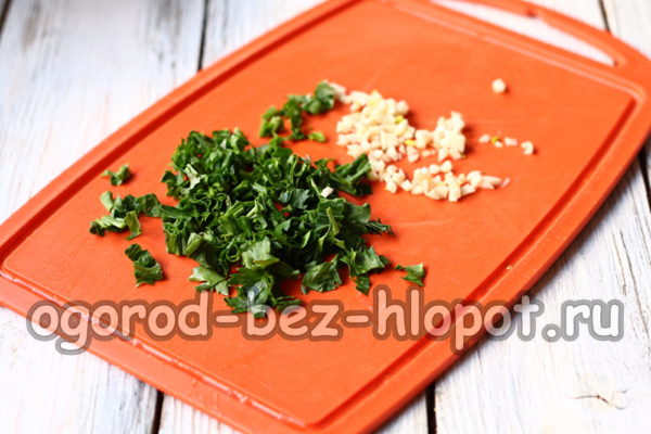 chop greens and garlic
