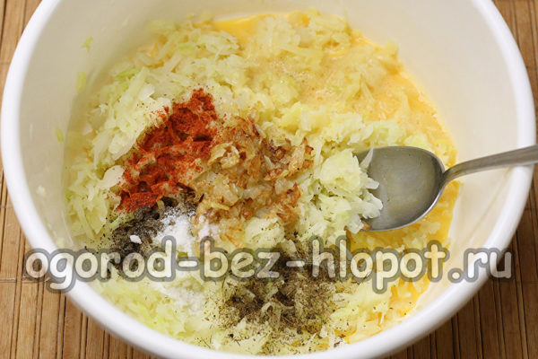 add spices, egg