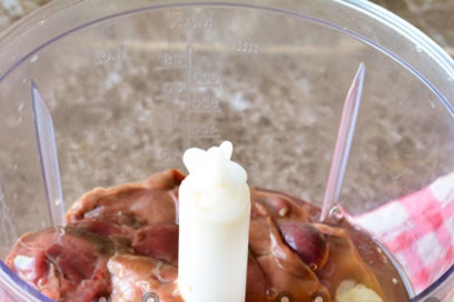 put chicken liver and egg in a blender
