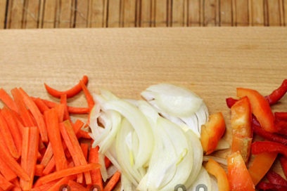 chopped carrots, onions and peppers