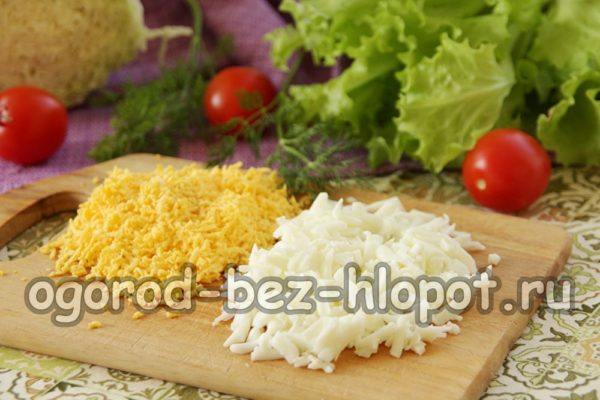 grate egg whites and yolks