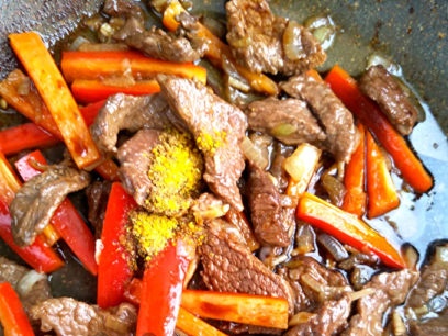 add pepper, onion, garlic, soy sauce