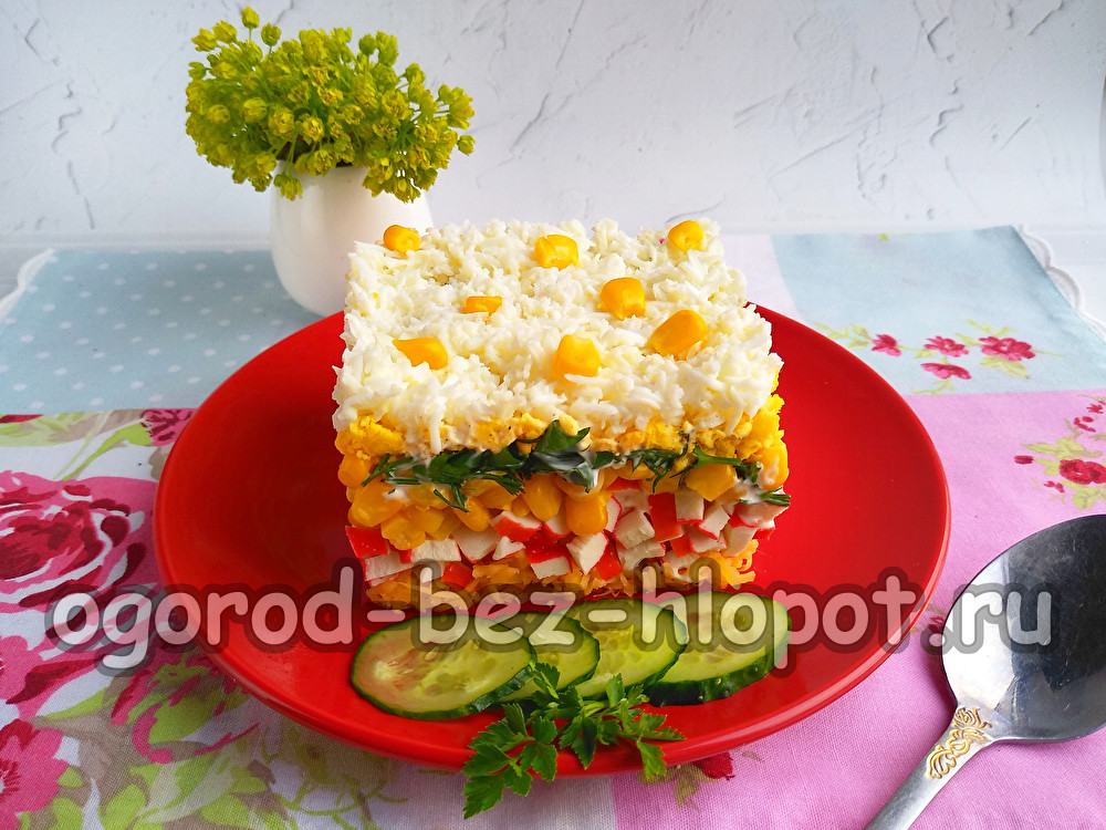 puff crab salad with corn and cheese