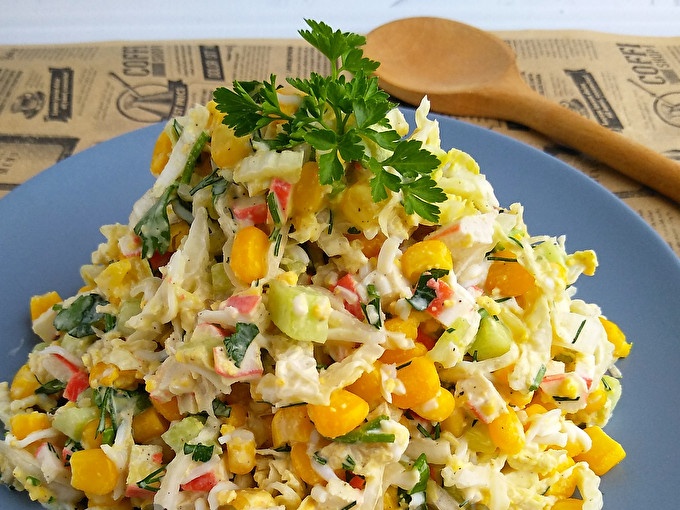 salad of crab sticks and chinese cabbage