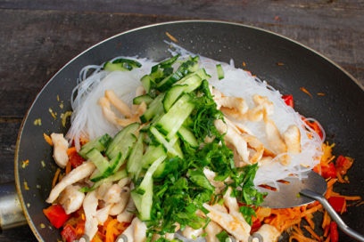 add fresh cucumber and greens