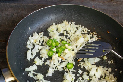 fry onions, garlic and chili