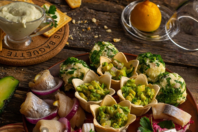 appetizer with herring and potatoes