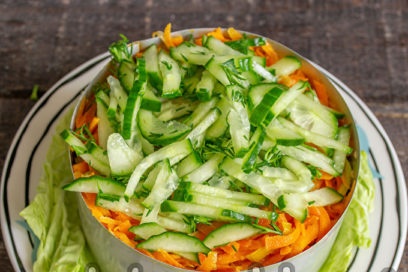 layer of fresh cucumber and dill