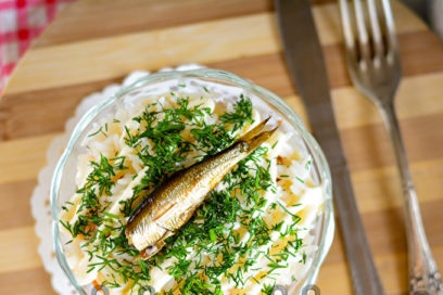 delicious salad with sprats