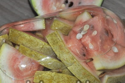 pickled watermelons in a jar