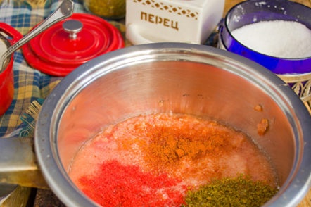 add salt, sugar, spices