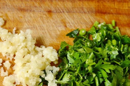 cut greens and garlic