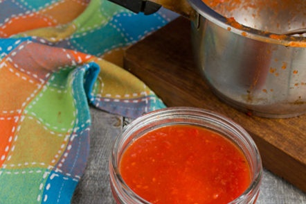 pour the sauce over the cans