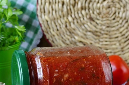 Tomato sauce with basil for the winter, a recipe with a photo