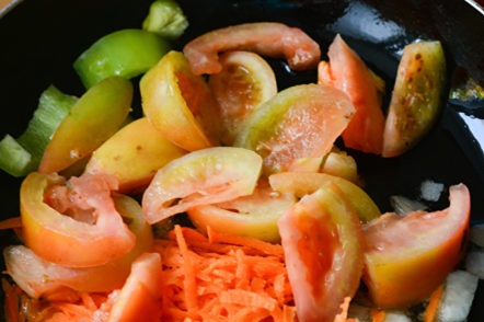 vegetables in a pan