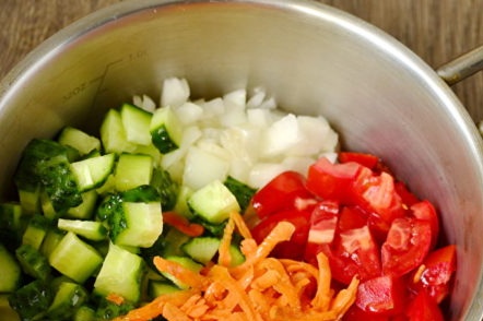all the vegetables in the pan