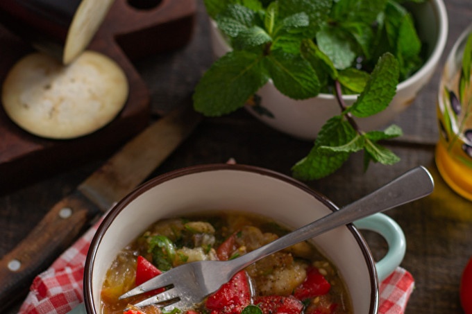 Warm salad of baked vegetables