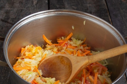 fry onions and carrots