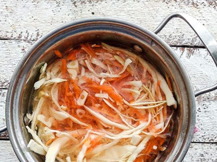pour the cabbage marinade