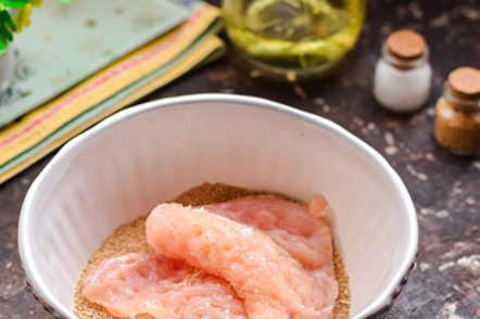 breaded in bread crumbs