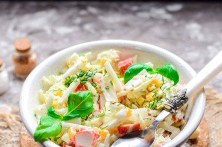 salad of crab sticks and Peking cabbage